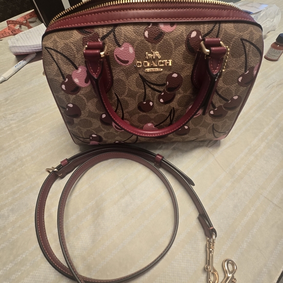 Coach Cherry Pattern Satchel - Brown and Pink - Picture 9 of 16